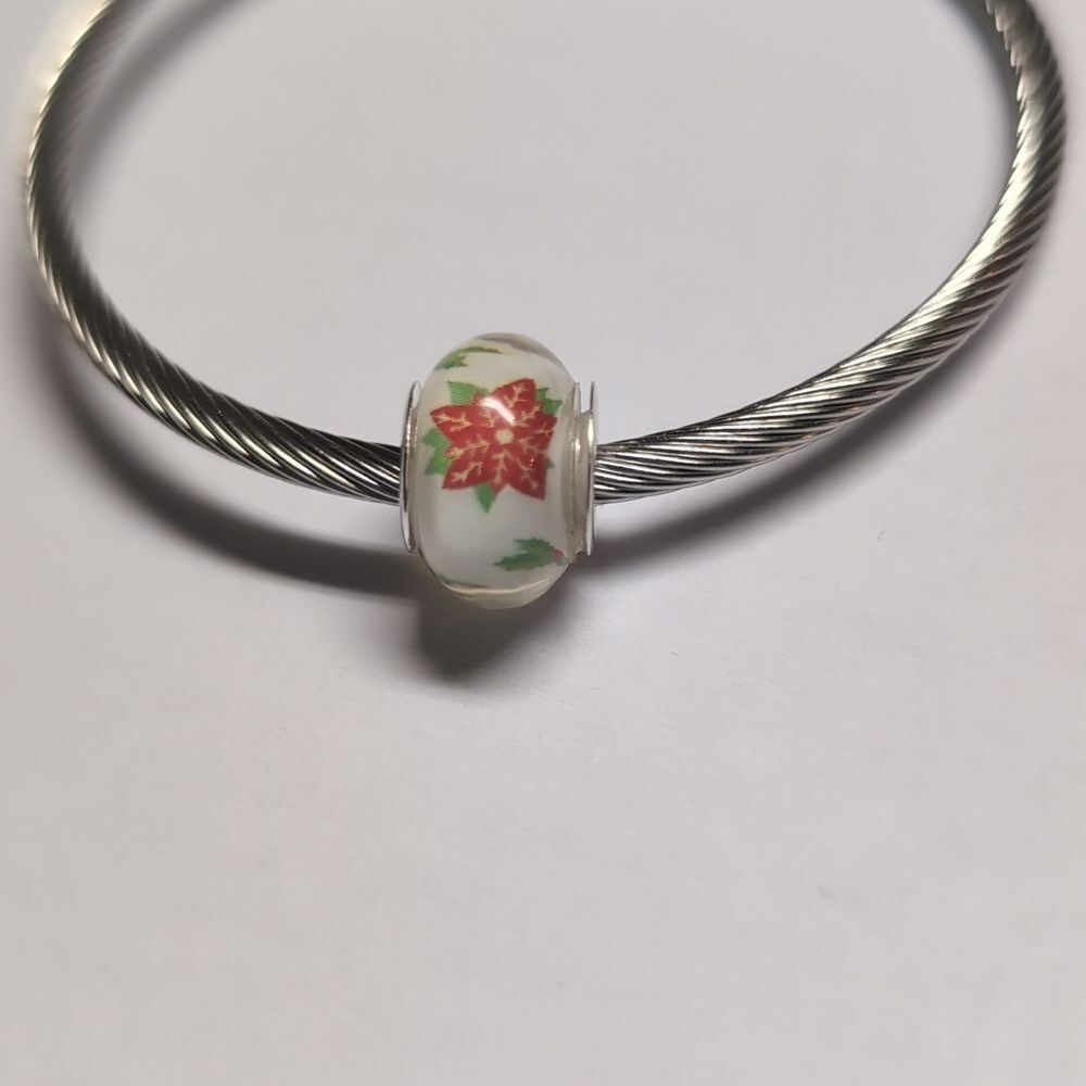 Silver Christmas Holly Charm for Pandora Style‎ Bracelet